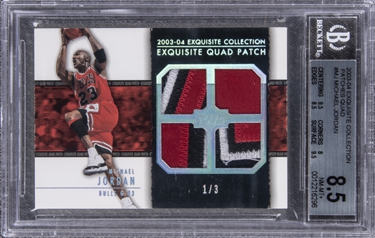 2003-04 UD "Exquisite Collection" Exquisite Quad Patch #E4P-MJ Michael Jordan Game Used Patch Card (#1/3) – BGS NM-MT+ 8.5 